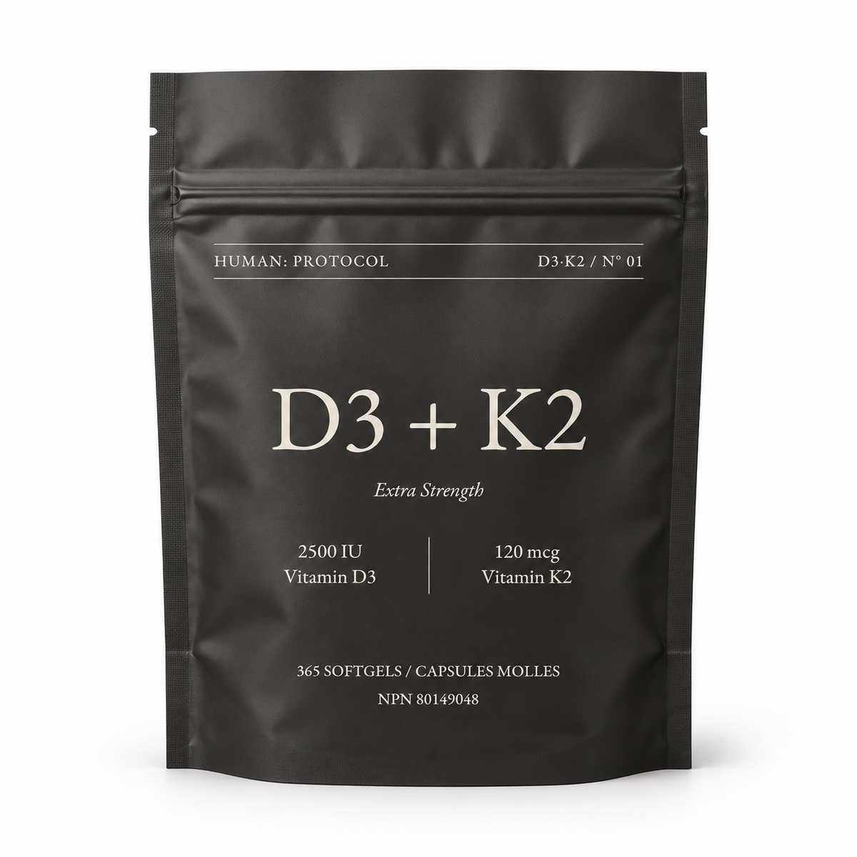 D3 + K2 Maximum Strength: 365-softgel pouch, 2,500 IU vitamin D3 and 120 mcg vitamin K2